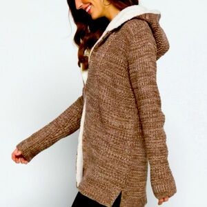 Sherpa Trim Cardigan. New without tags- brown and cream super soft! Size M NWOT